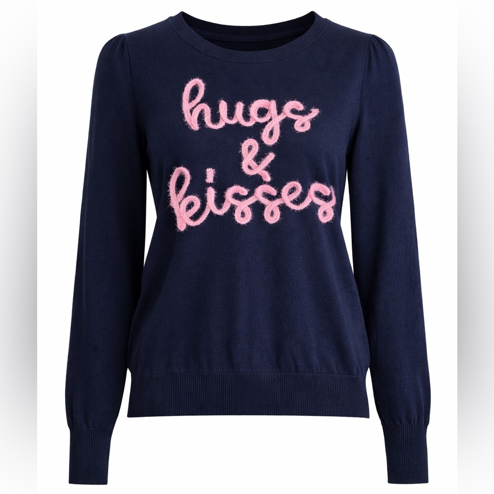 Zac & Rachel Navy Sweater with Pink Script Valentine’s Day